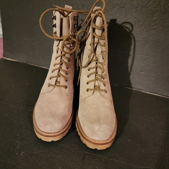 Seychelles Irresistible Lace Up / Zip Leather Combat Boots Size 7 in Sand NEW - Picture 3 of 9